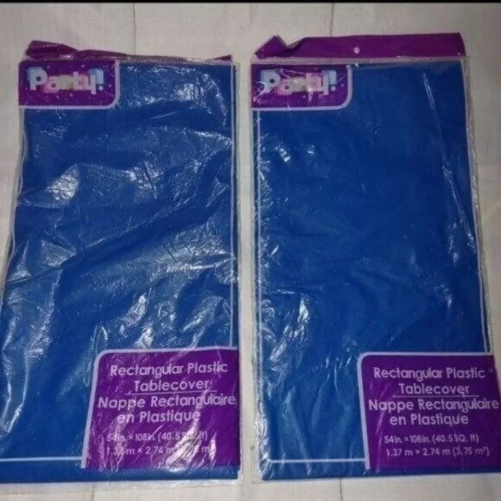 BLUE PLASTIC TABLECOVERS-SET OF 2-NEW